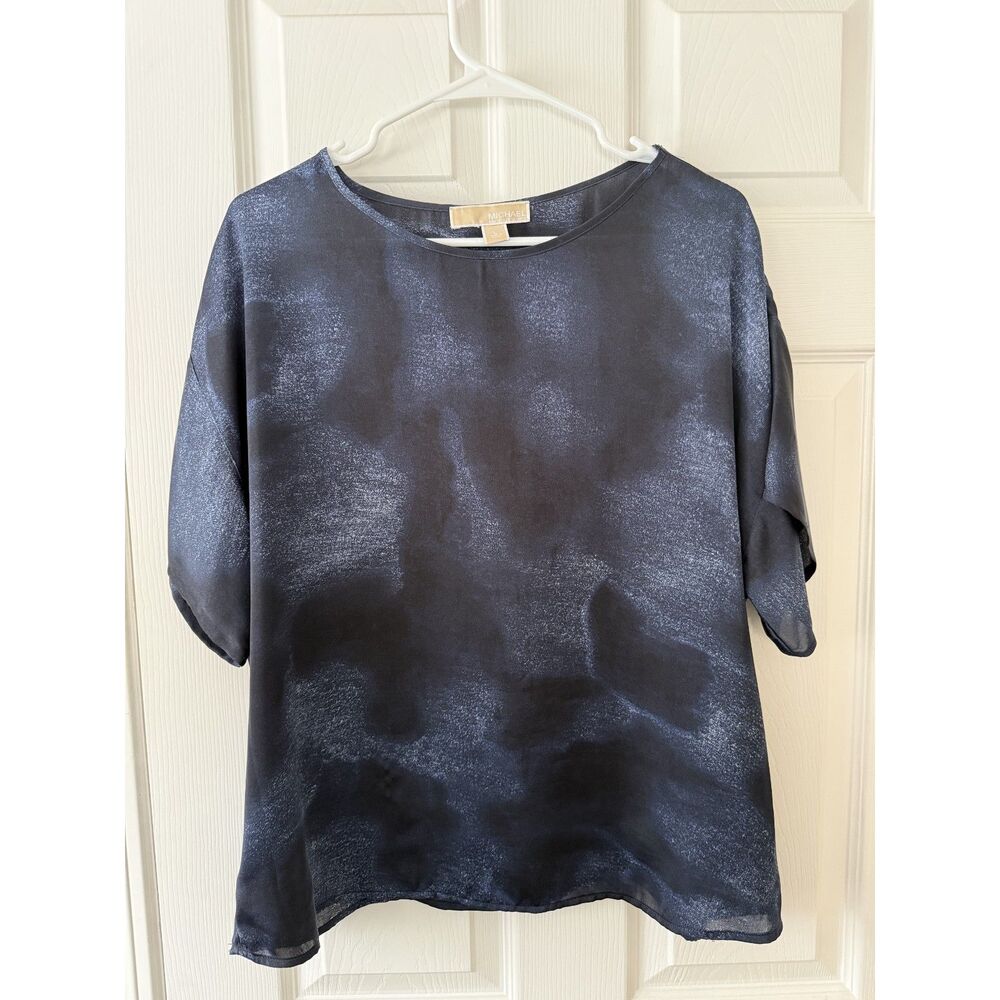 Michael Kors Size Large‎ Abstract Print Blouse - Navy Blue - EUC